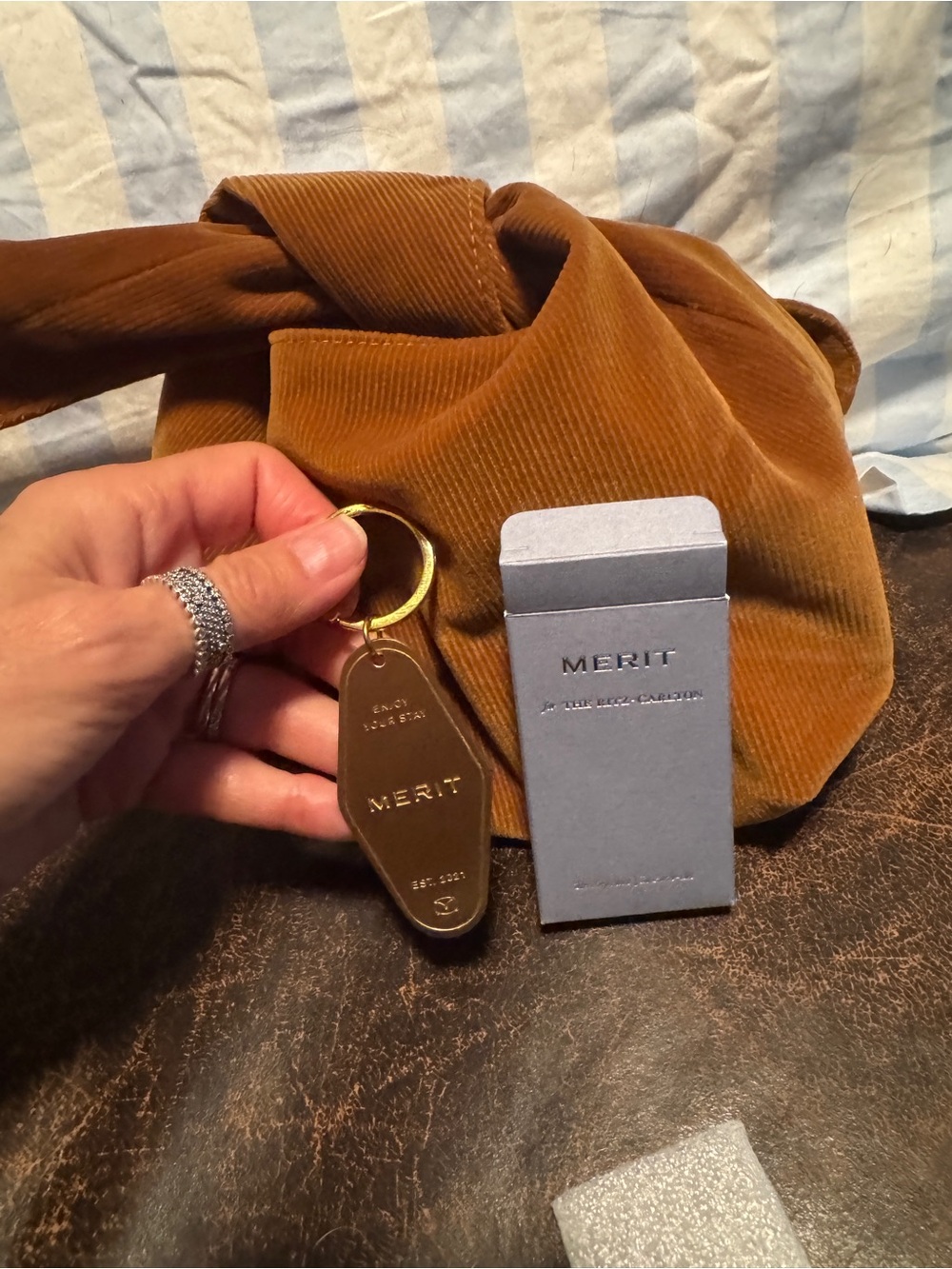 Merit x The Ritz-Carleton Corduroy Knot Hobo Small Bag & Keychain Brand New